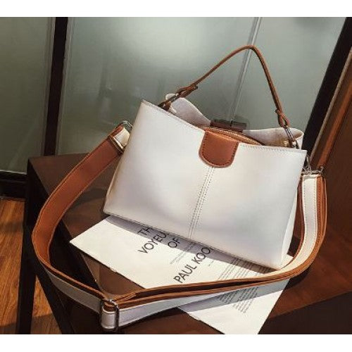 Τσάντα Ώμου Δίχρωμη Λευκή-Μπεζ