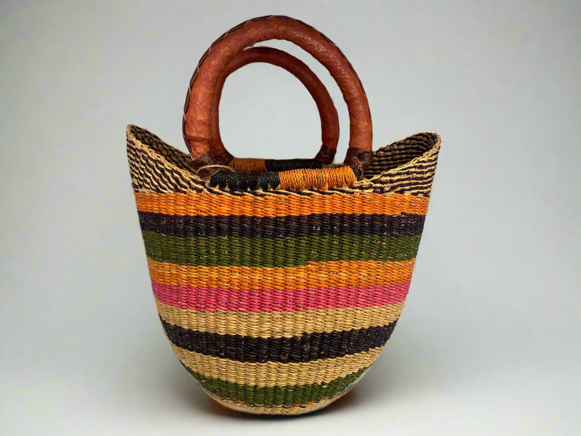 Ριγέ Ψάθινη Τσάντα Καλαθάκι από Γκάνα
