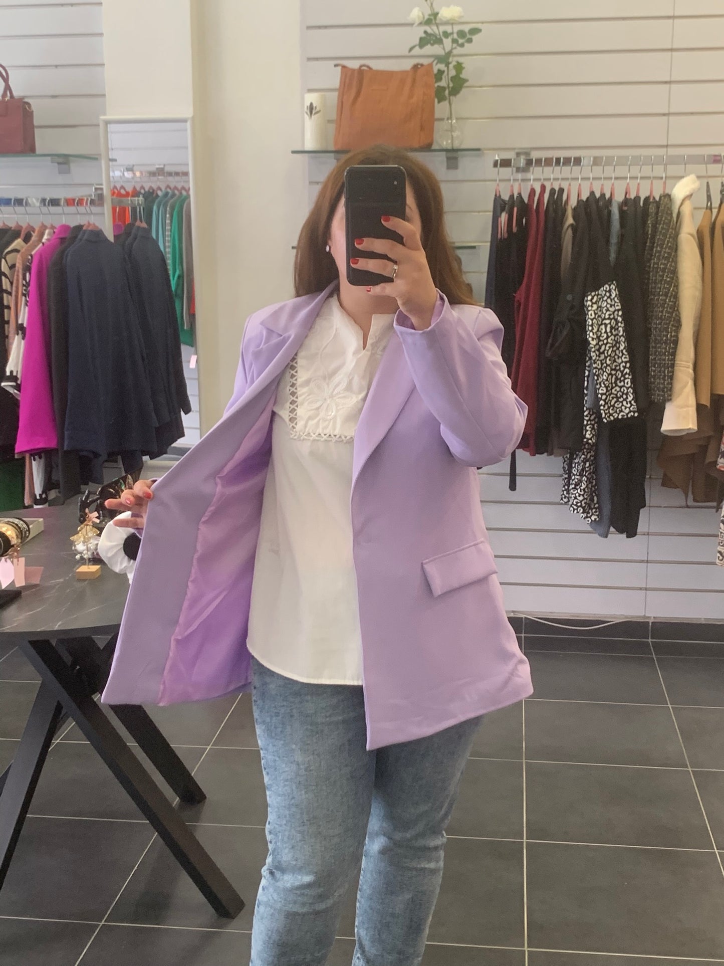 Κρεπ Σακάκι με Φόδρα και Κουμπί - Λιλά