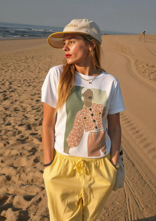 T-shirt με Τύπωμα σε Χακί και Πορτοκαλί Αποχρώσεις