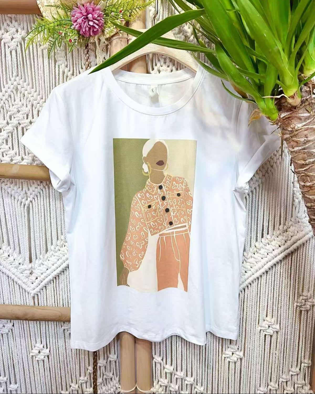 T-shirt με Τύπωμα σε Χακί και Πορτοκαλί Αποχρώσεις