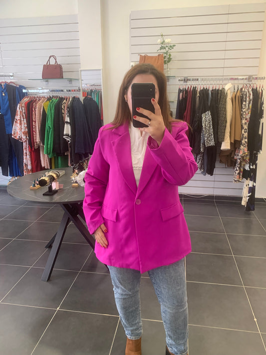 Κρεπ Σακάκι με Φόδρα και Κουμπί - Μωβ