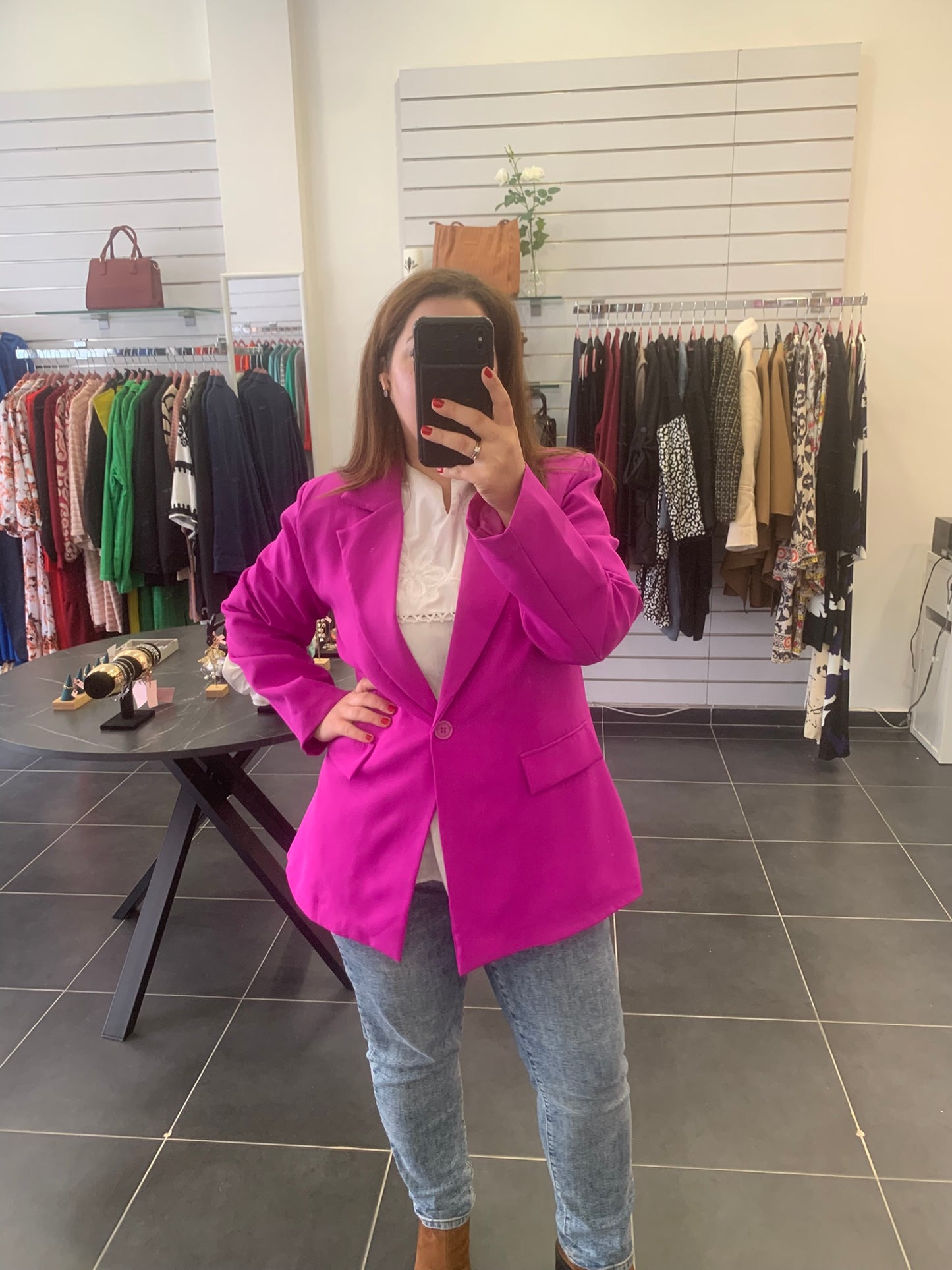 Κρεπ Σακάκι με Φόδρα και Κουμπί - Μωβ