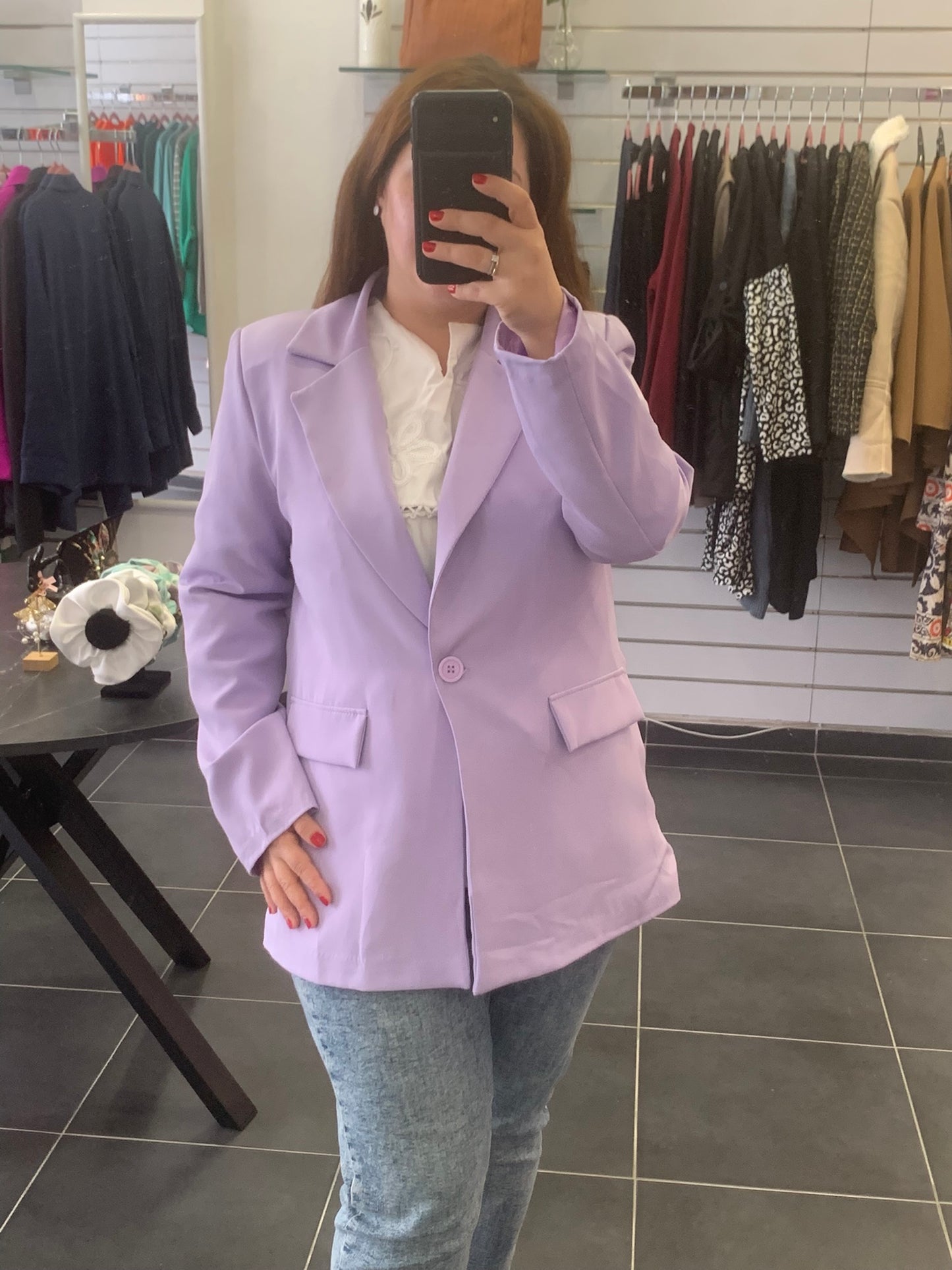 Κρεπ Σακάκι με Φόδρα και Κουμπί - Λιλά
