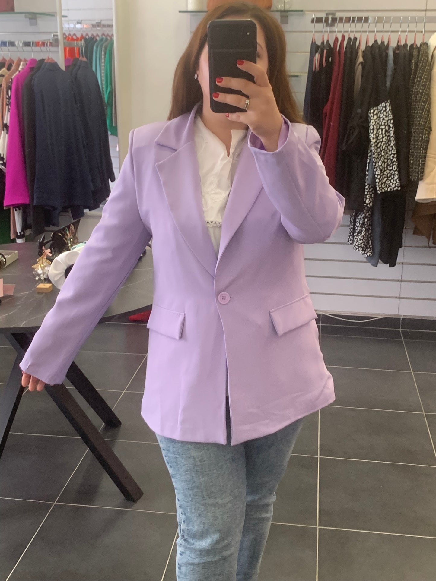 Κρεπ Σακάκι με Φόδρα και Κουμπί - Λιλά