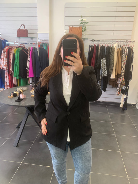 Κρεπ Σακάκι με Φόδρα και Κουμπί - Μαύρο