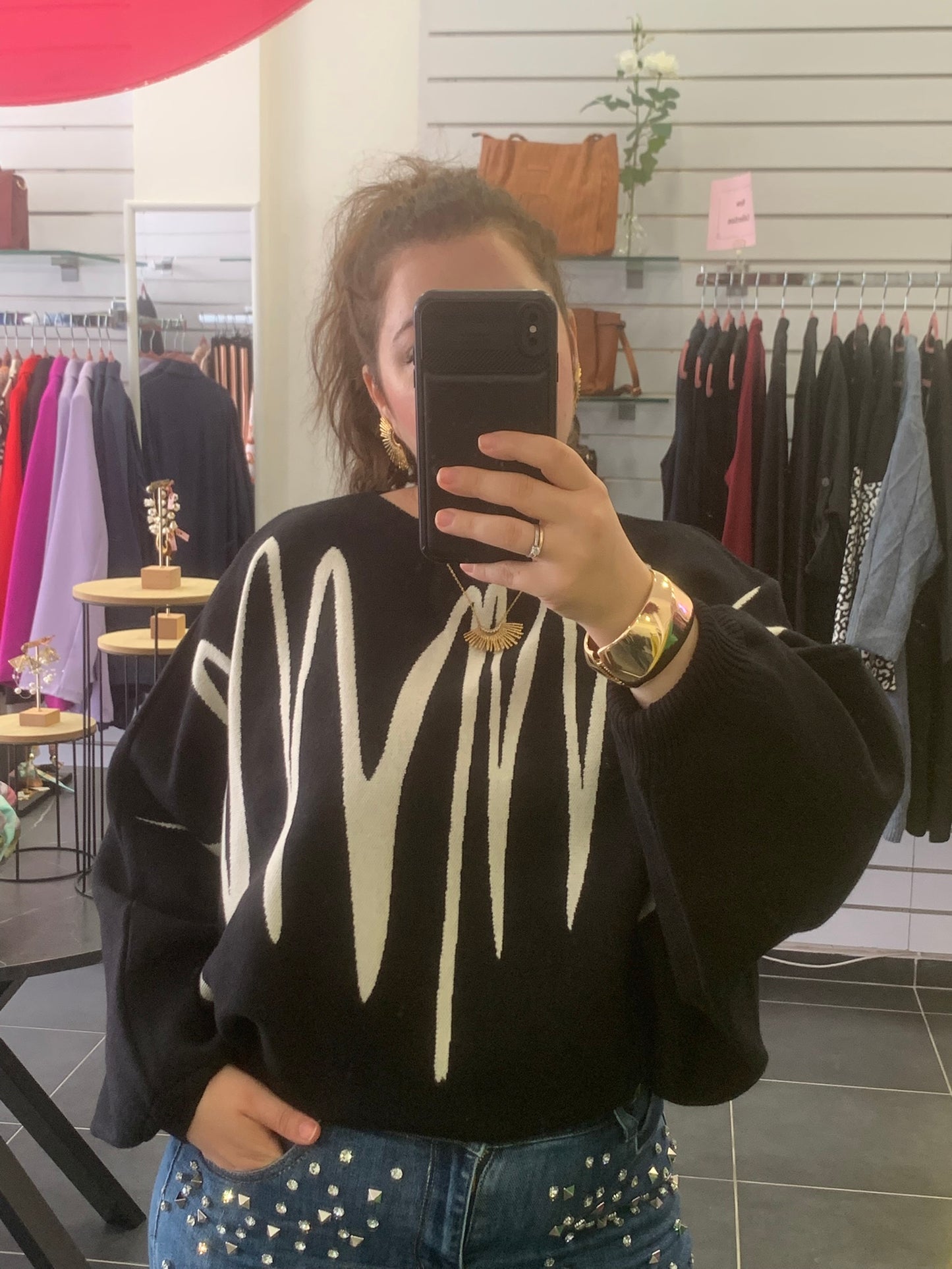 Πουλόβερ Μαύρο με Αφηρημένο Σχέδιο