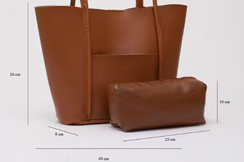 Τσάντα Mina Fashion από PU Vegan Leather σε Χρώμα Camel με Πορτοφολάκι-Νεσεσέρ (MNA11630) - BLOOMIQUE 