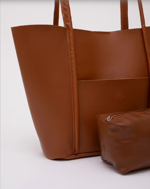 Τσάντα Mina Fashion από PU Vegan Leather σε Χρώμα Camel με Πορτοφολάκι-Νεσεσέρ (MNA11630) - BLOOMIQUE 