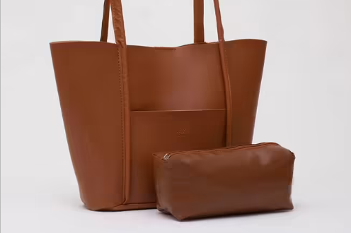 Τσάντα Mina Fashion από PU Vegan Leather σε Χρώμα Camel με Πορτοφολάκι-Νεσεσέρ (MNA11630) - BLOOMIQUE 