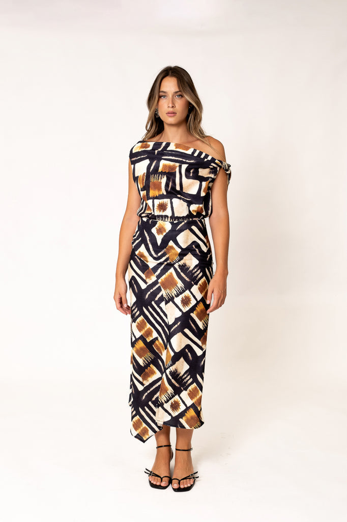 Midi Φούστα με Ethnic Σχέδιο και Σκίσιμο