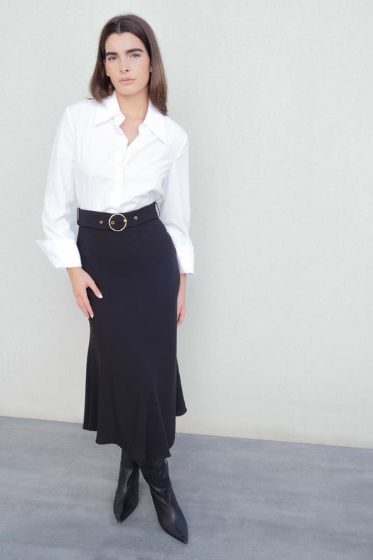 Midi Φούστα Κρεπ με Ζώνη