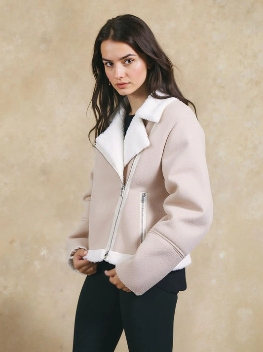 Jacket Perfecto με Γουνάκι Φλις Εσωτερικά - Μπεζ