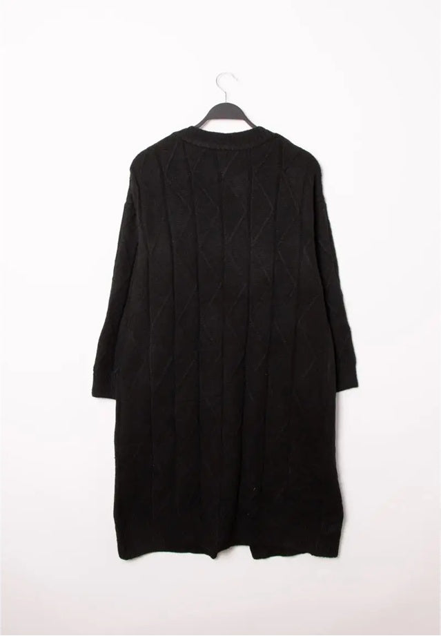 Πλεκτή Ζακέτα Μακριά με Τσέπες και Κουμπιά - Μαύρη